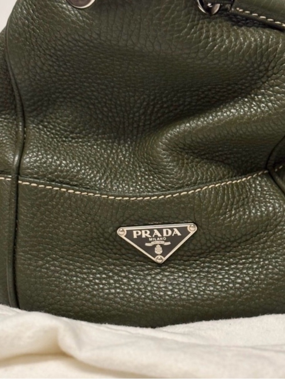 Prada Hunter Green Leather Tote — Silver Hardware • Like New - Picture 5 of 9
